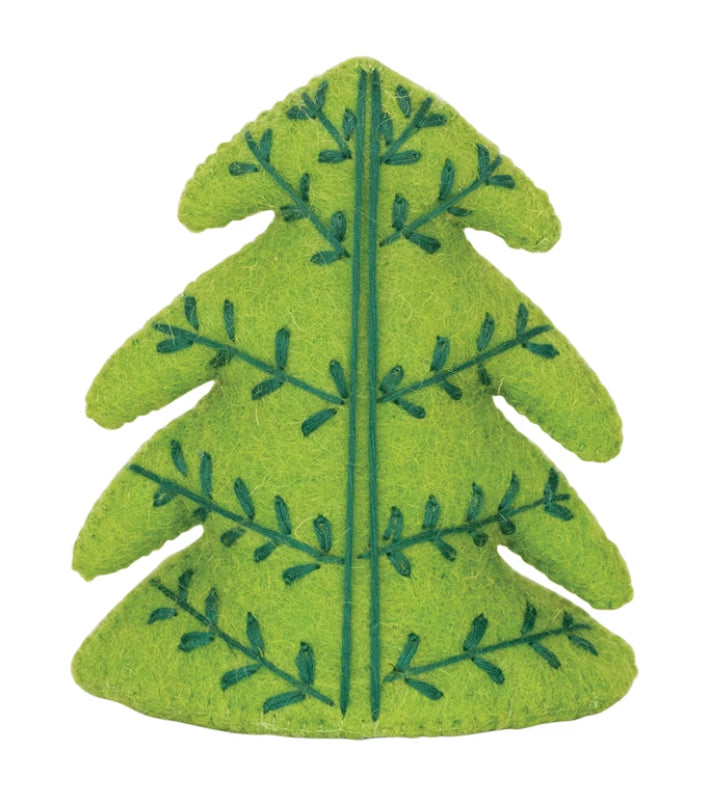 6”H - Wool Felt Tree with Embroidery, Green