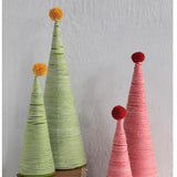 10.5”H Wool Wrapped Tree, Yellow Pom Pom, Green