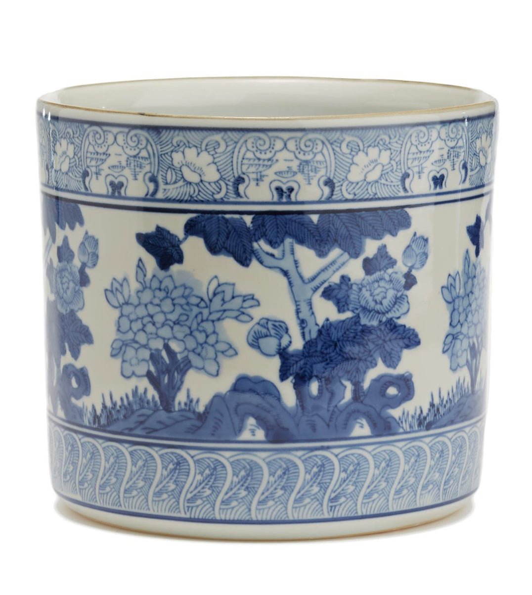 Blue & White Garden Scene Vase/Planter