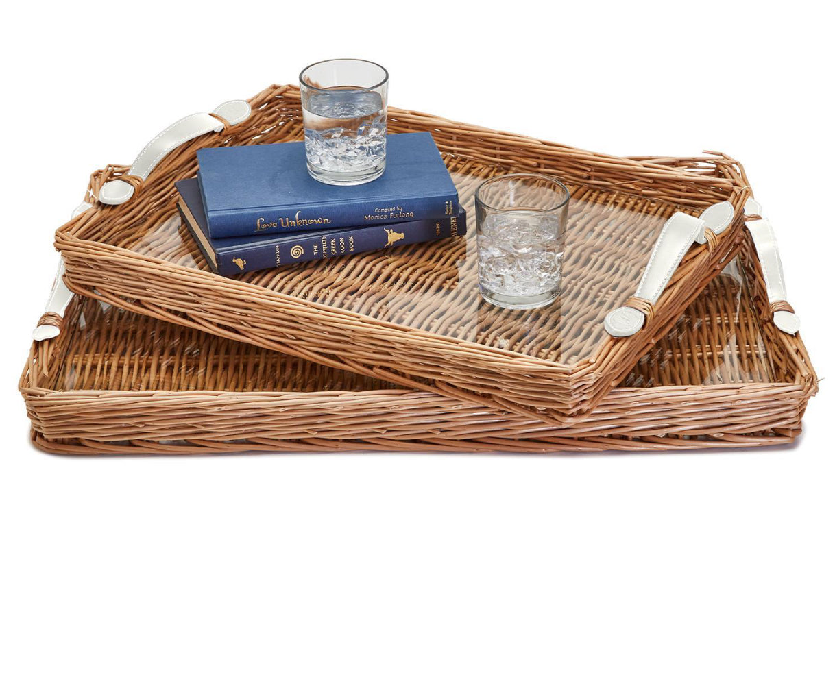 Large-Wicker Trays White Handles